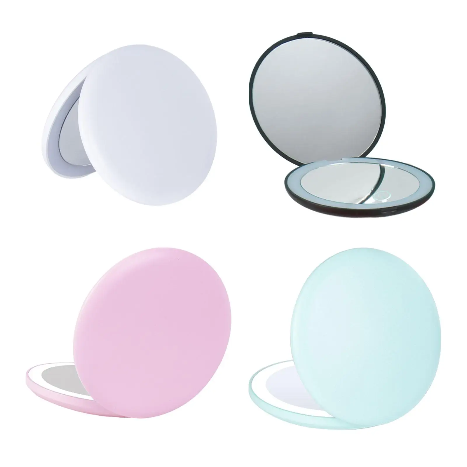 LED Compact Mirror Dimmable Round Rechargeable 2x Magnifying Handheld Makeup Mirror for Purse Travel Pocket Handbag Women Girls