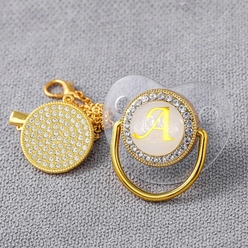 

Newborn Baby Personalized Pacifier Clip Luxury Pacifiers Holder Letter Silver Bling Infant Transparent Silicone Teether Bpa Free