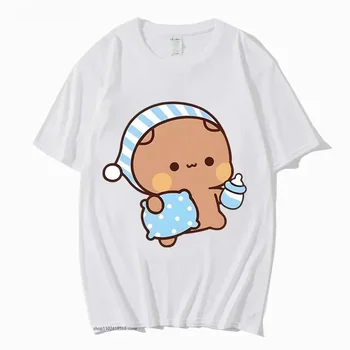 Couple Tshirt Cute BuBu Panda Going To Sleep with DuDu Bear Graphic Tshirt Women Clothes Sleeve Tops Women's Clothing 1