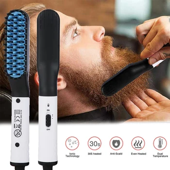 Pettine per barba elettrico Spazzola per capelli lisci ricci per barba Pettine per piastra per styling da uomo 2 in 1 Ferro per lisciare e arricciare i capelli 1