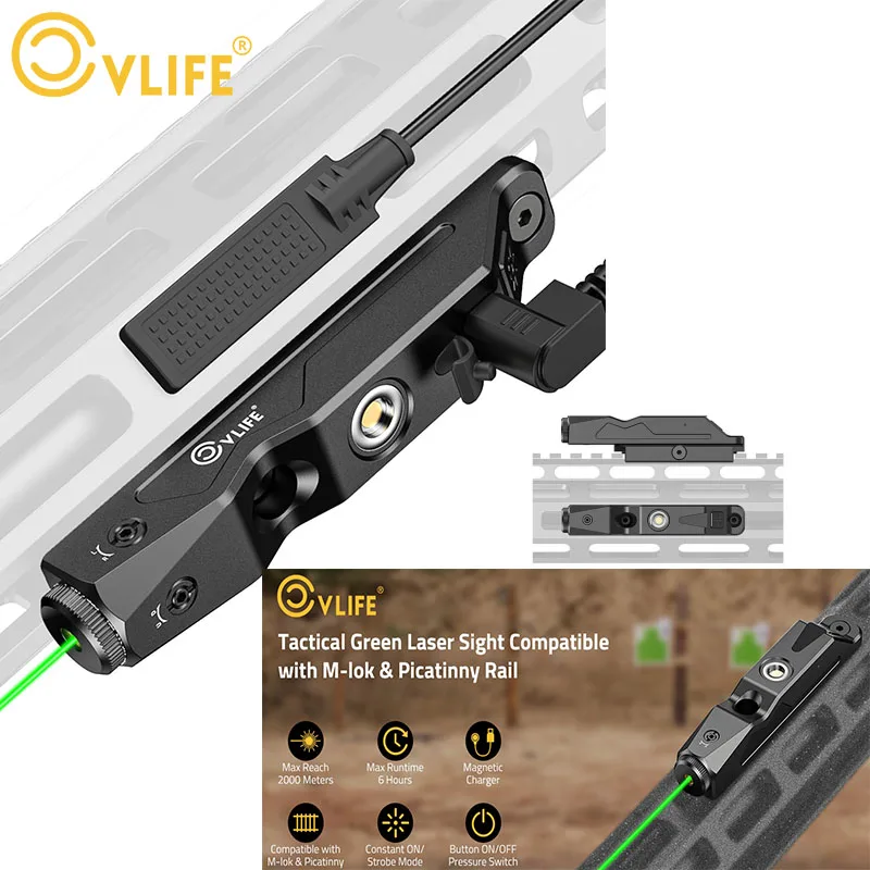 Green Laser Sight Compatible with M-Lok Picatinny Rail For Rifle with Magnetic Rechargeable Battery Strobe Tactical