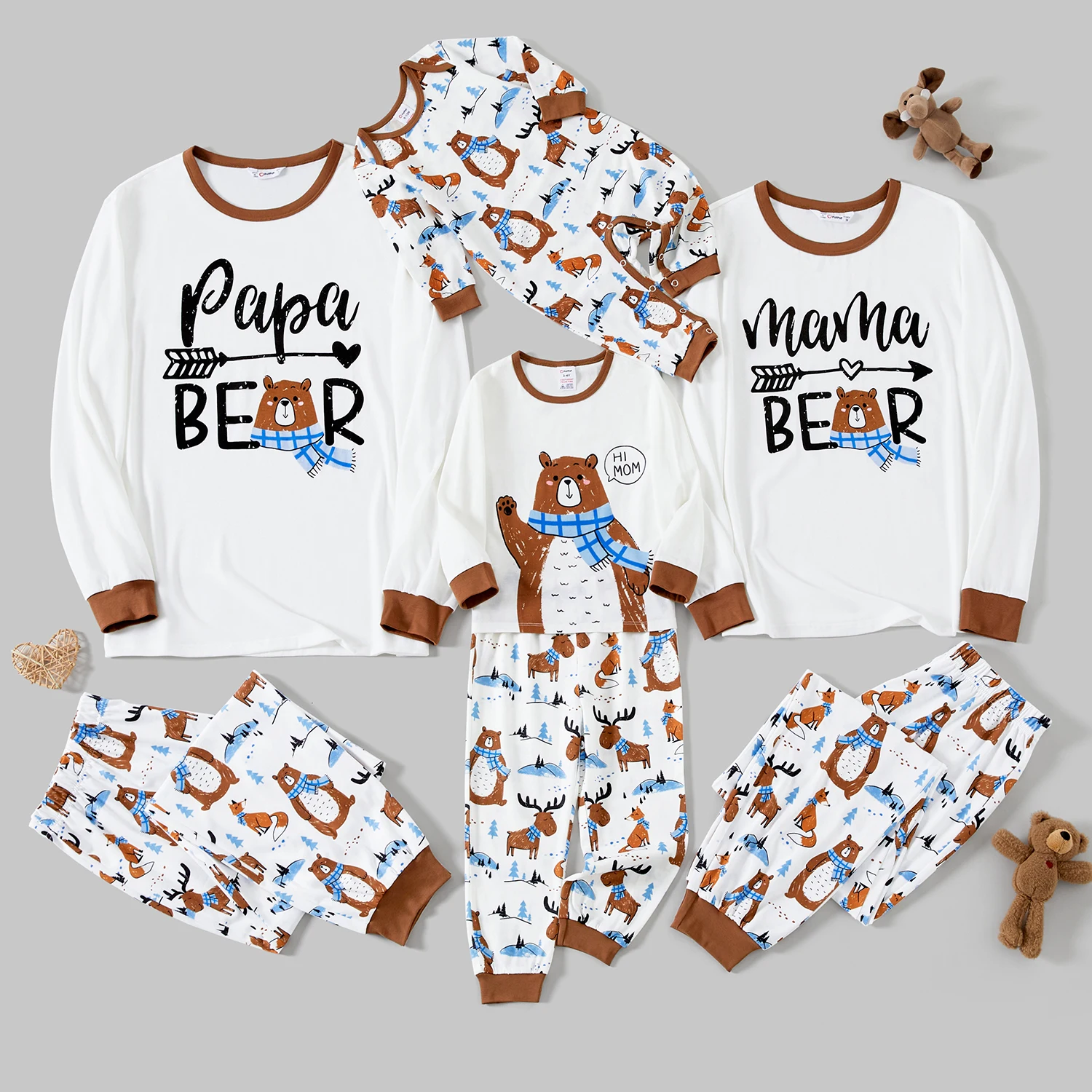 PatPat Family Matching Bear And Deer Print Long-sleeved Flame Resistant Pajamas