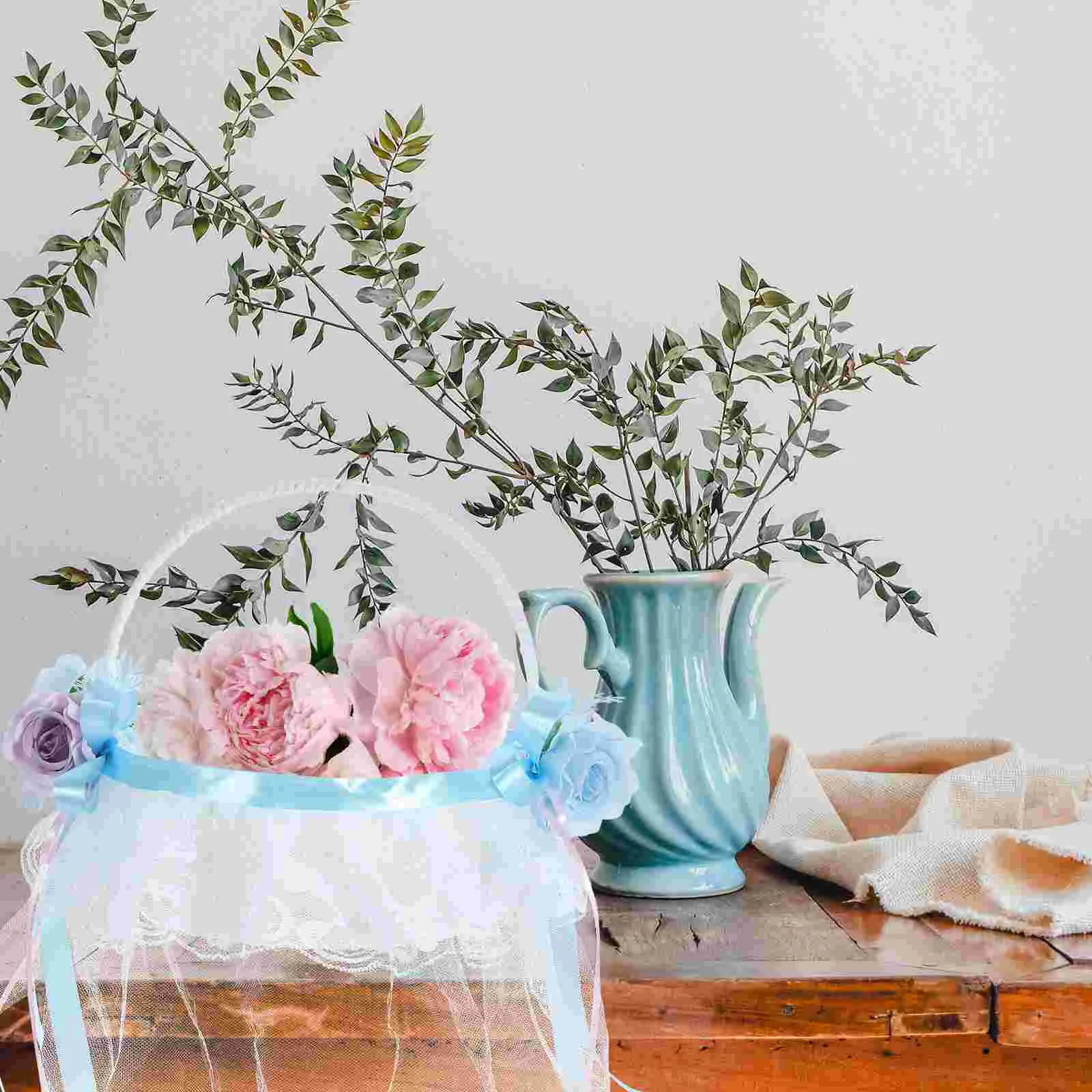

Western Style Wedding Flower Basket Fruit Handmade Storage Baskets Plastic Girl for