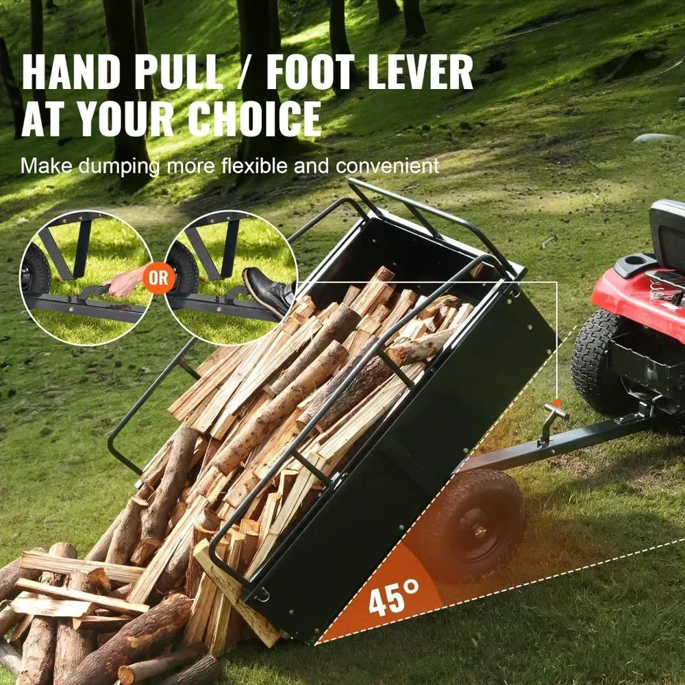 Heavy Duty ATV Trailer Steel Dump Cart Tow Behind, 750 lbs 15 Cubic Feet, Garden Utility Trailer Yard Trailers