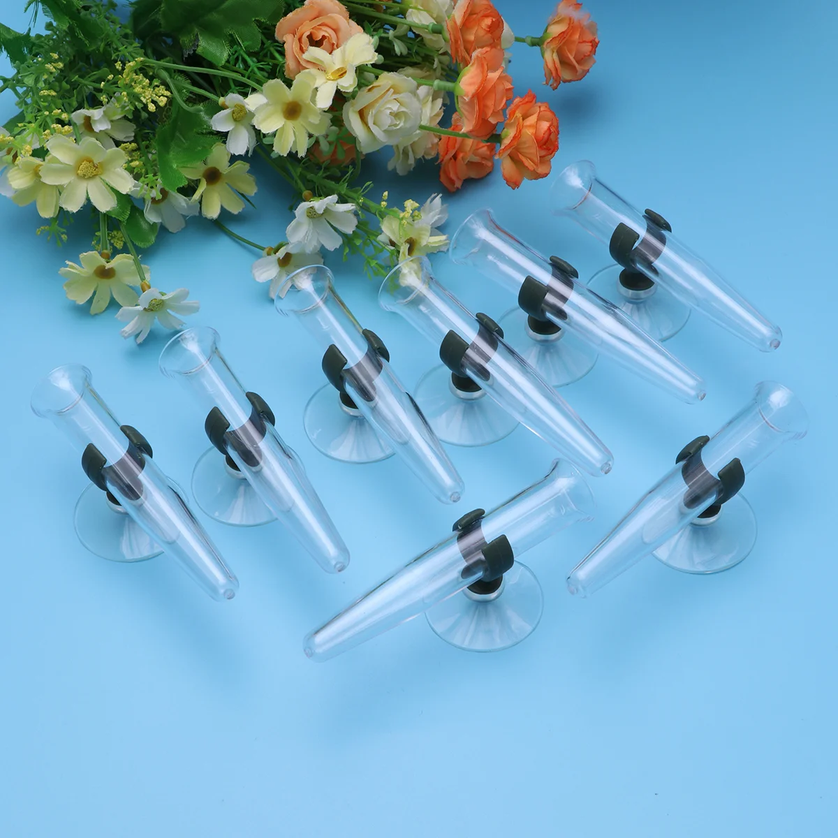 

8pcs Suction Buckle with Suction Cup Storage Pipe Orchid Tube Flowers Fresh Nutrition Storage Liquid Tube Storage Pipe Flower