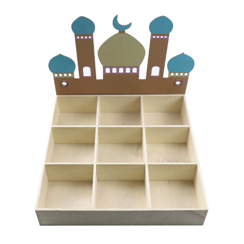 

Stylish Eid Party Decor Wooden Tray Party Food Storage Plate with 9 Compartments