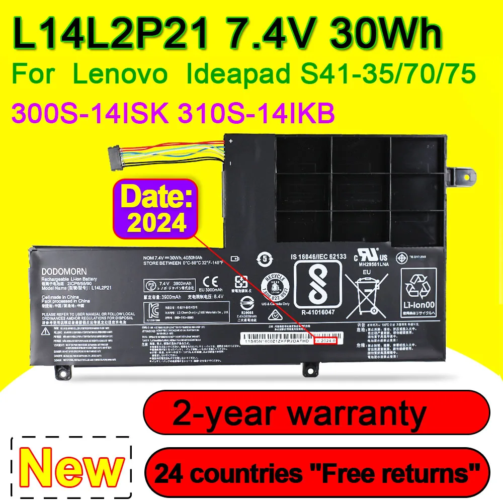 

7.4V 30Wh L14L2P21 Laptop Battery For Lenovo Yoga 500-14ISK Ideapad 300S-14ISK 310S-14IKB 310S-15IKB S41-70 L14L2P21 30Wh 7.4V