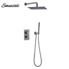 Gunmetal Thermostatic Shower Faucet 8-12 Square Rainfall Head Bathroom Mixer Set Wall Mounted Tap Constant 38°C Control Support 1