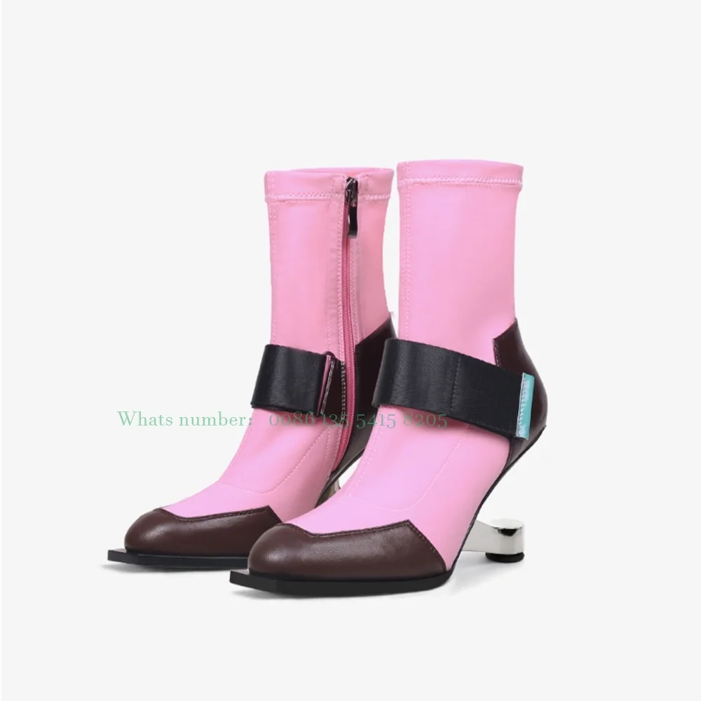 2023 Sock Boots Women's Elastic Boots Metal High Heel Small Square Toe