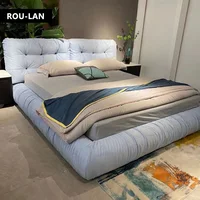 Lit en tissu nuage minimaliste moderne, chambre principale, lit double, villa, grand sol plat, lit king en velours mat 6