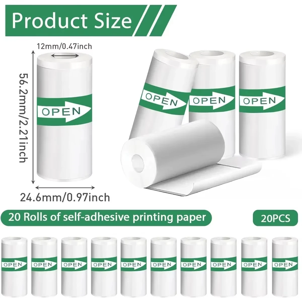 20PCS Thermal Sticker Paper Self-adhesive Printer Paper Mini Printer Photo Labels for Photos Notes 5.7 x 2.5cm