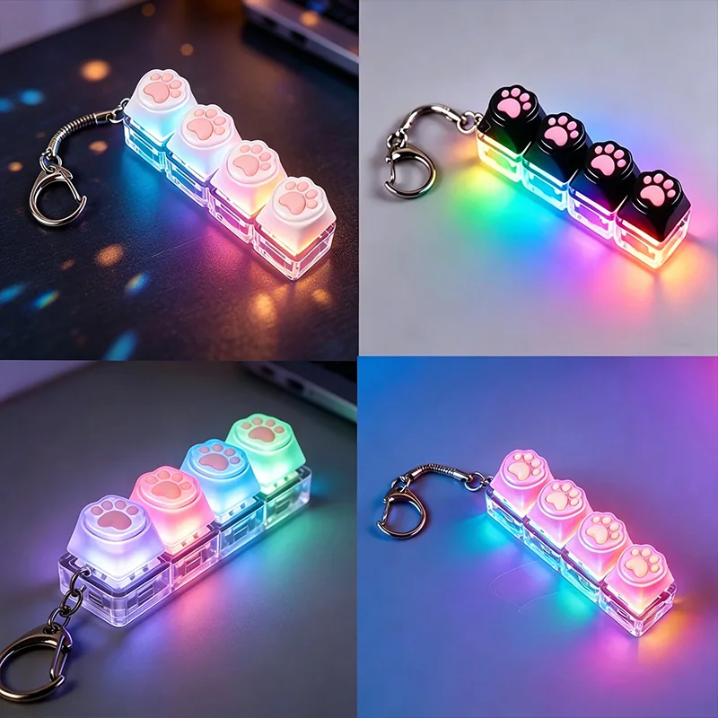핫세일 LED 키보드 키체인 불안 완화 피젯 토이 감각 장난감 스트레스 해소 키보드 키체인 피젯 토이 성인용