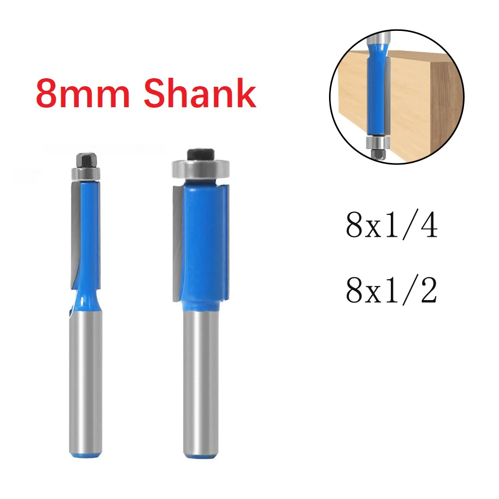 

1/2pcs 8mm Shank Double-edged Straight Flush Trim Router Bit With Bearing For Wood Template Pattern Bit Milling Cutter Tools