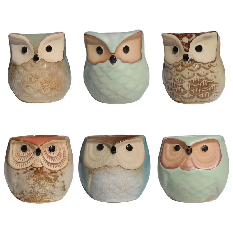 

Owl Succulent Pots 6 Pieces Owl Ceramic Flower Pots Mini Animal Flowerpot Cactus Container With Drainage For Home Desk Shelf