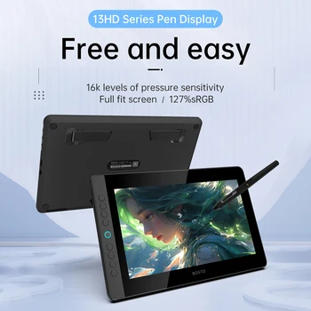 BOSTO BT-13HDK Portable Graphics Drawing Tablet 13.3 Inch H-IPS LED Screen Display Anti-glare Digital Art Drawing Pad 16K