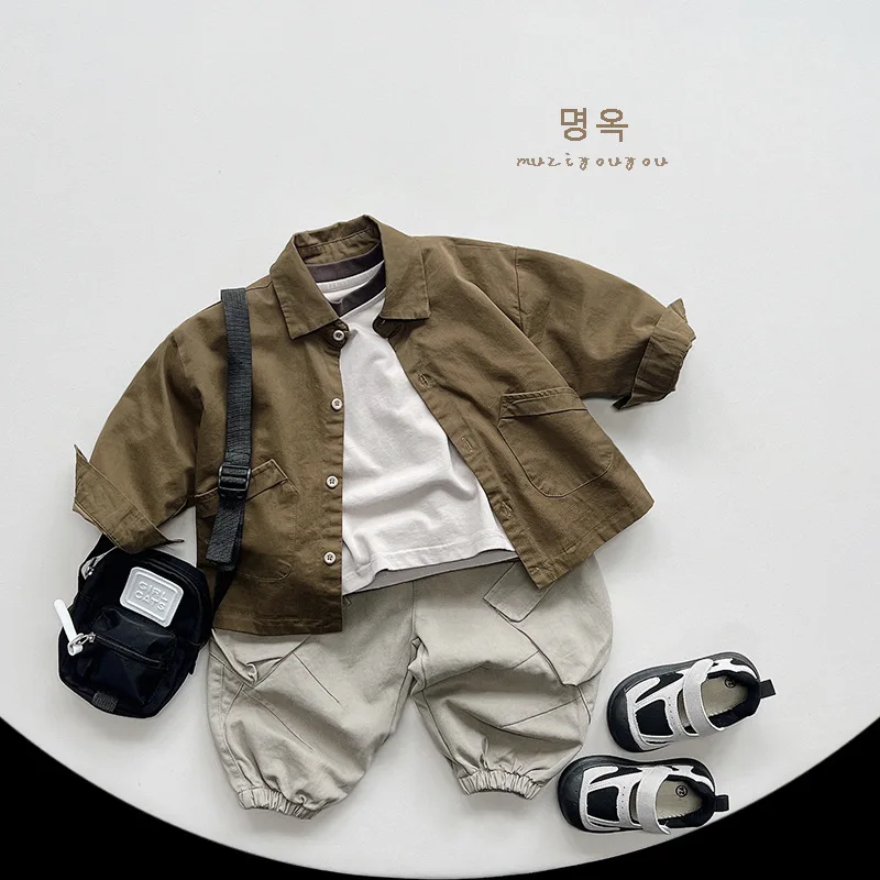 Spring New Baby Vintage Versatile Shirts Coat Children Long Sleeve Tops Girls Boys Cotton Casual Lapel Jacket Kids Clothes kids shirts