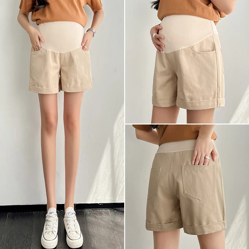 Summer Fashion Pregnant Women Shorts Thin Outer Wear Cotton's Abdomen Trousers Pockets Solid Color Maternity Wide Leg Pants maternity pants,pregnant shorts