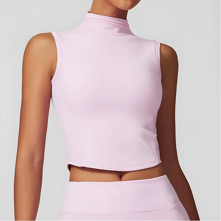 Yoga-Top für Damen, eng anliegend, mit hohem Halsausschnitt, für hochintensive Übungen und Fitness, Pilates-Taillenformer-Top – Detail 5