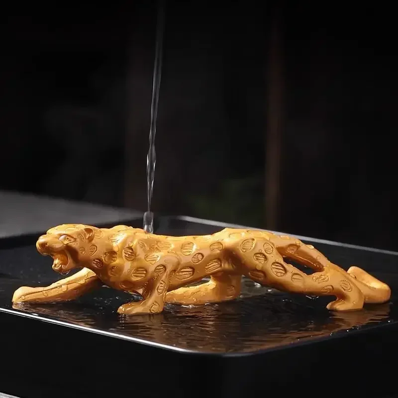 Color-Changing Golden Leopard Tea Pet Figurine Lucky Money Car Dashboard Decor Creative Tea Ceremony Gift Premium Craft