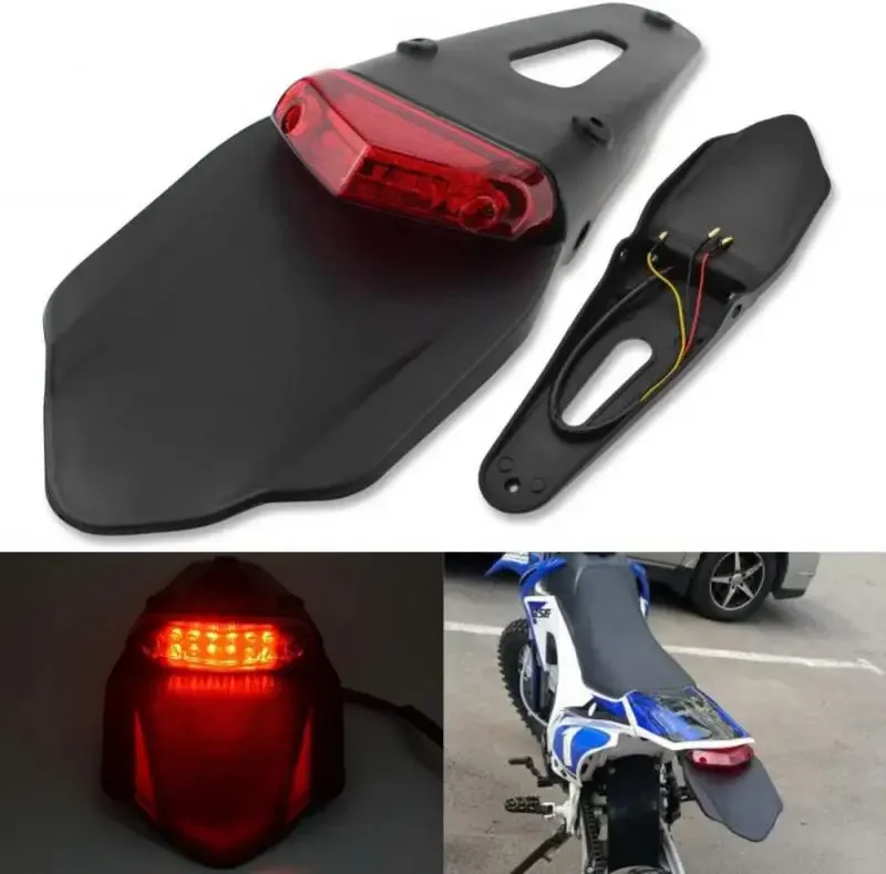 Motorcycle Rear License Plate Bracket Holder 12V LED Taillight Brake Lamp Universal For Enduro Off-Road Bike