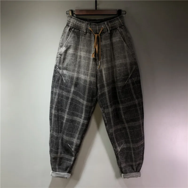 

2023 Summer Large Size Loose Plaid Harem Pants Men's Stretch Pencil Pants Casual Gradient Color Pants Fashion
