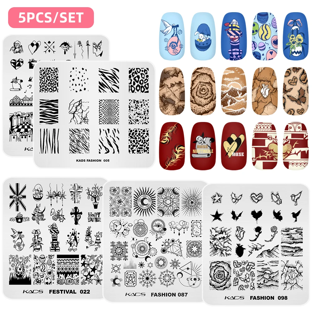 KADS 5Pcs Nail Stamp Nail Art Stamping Plates Flower Nature Nail Stamping Template Image Manicure Accessories Nail Stencil Tool 2
