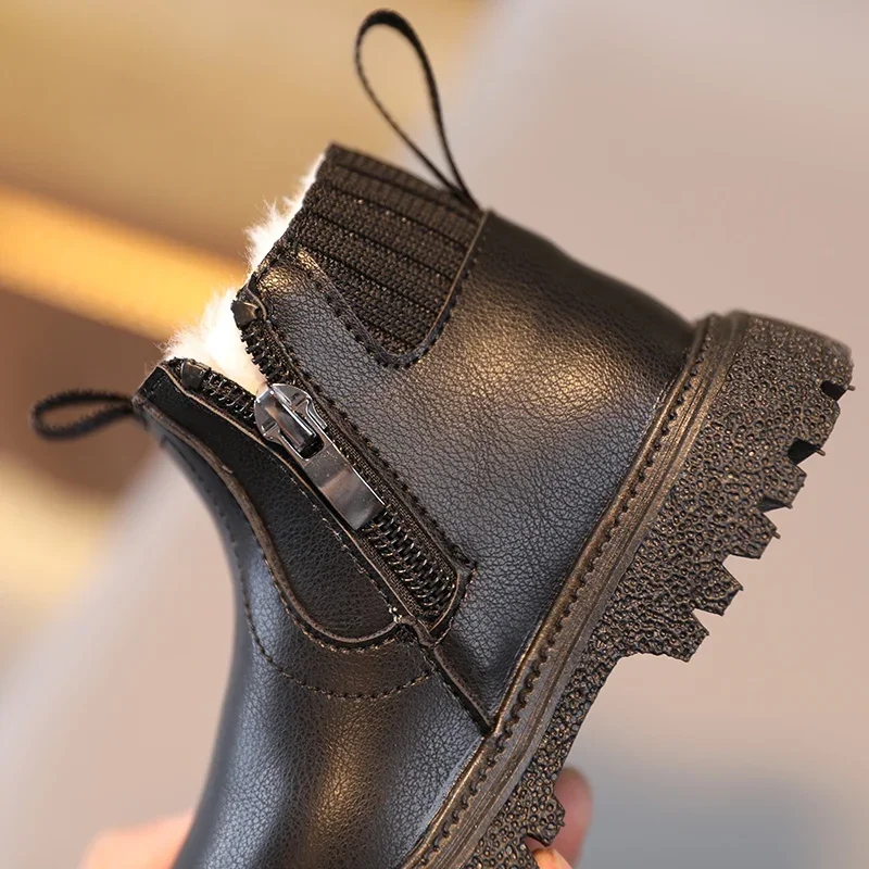 Comfortable Round Toe Flat Platform Kids Boots Angle View