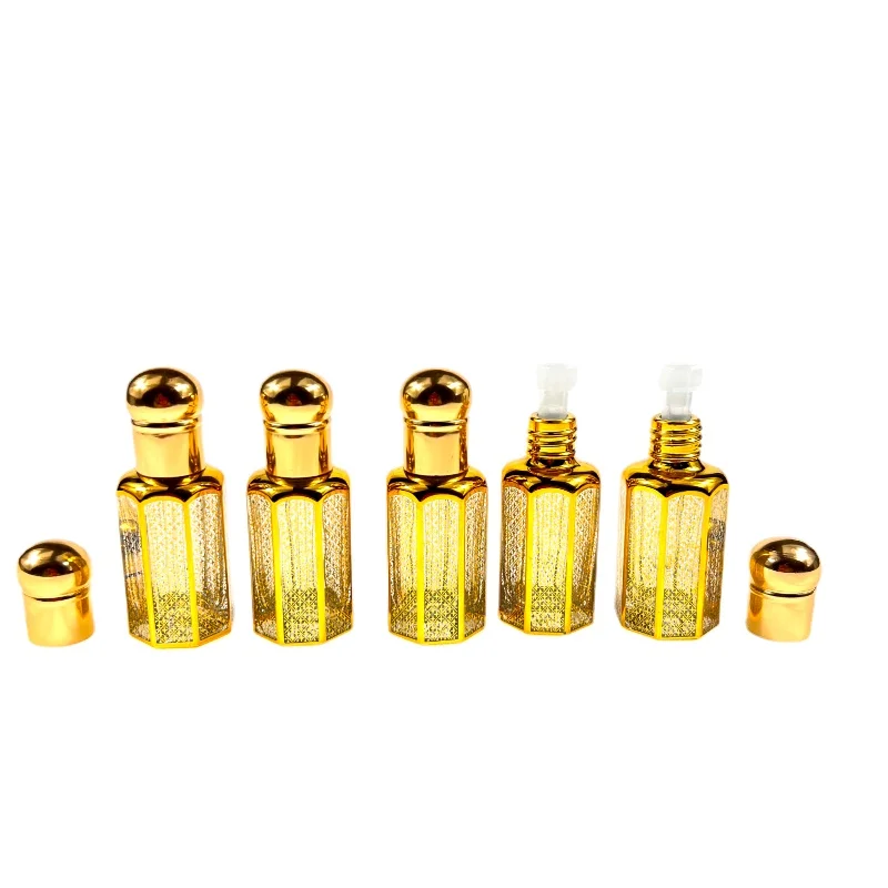 12ml Attar Oud Essential Oil Bottle with Dropper Stick Gold Stamped Octagonal Refillable 3pcs attar the persian gold 100