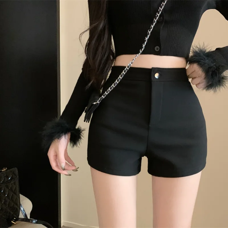 

LKSK New Black High Waist Elastic Casual Shorts for Women's Spring and Summer Spicy Girls Slimming A-line Pants