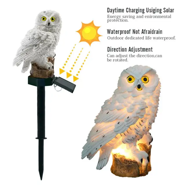 Ip44 Vízálló Bagoly Gyeplámpa Tét Dekoratív Gyanta Napenergia Led Tájlámpa Külső Éjszakai Könnyű Kerti Dekoráció Kültéri - Image 3