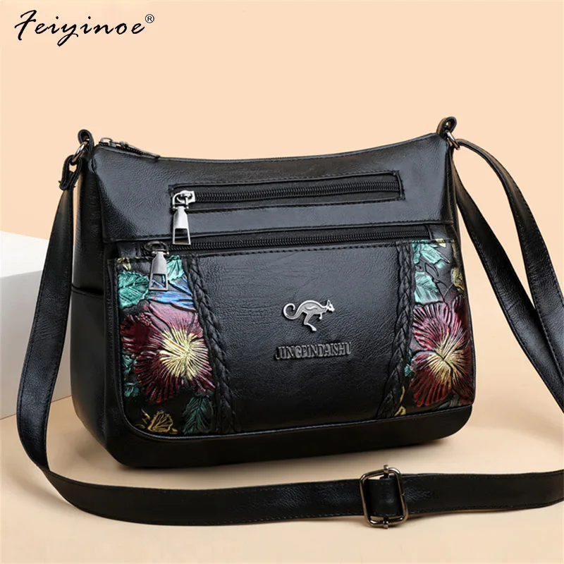 

Multi-pocket Ladies Flower Handbag Fashion Female Purses and Wallets Soft Leather Shoulder Messenger Sac Women's Crossbody Bag