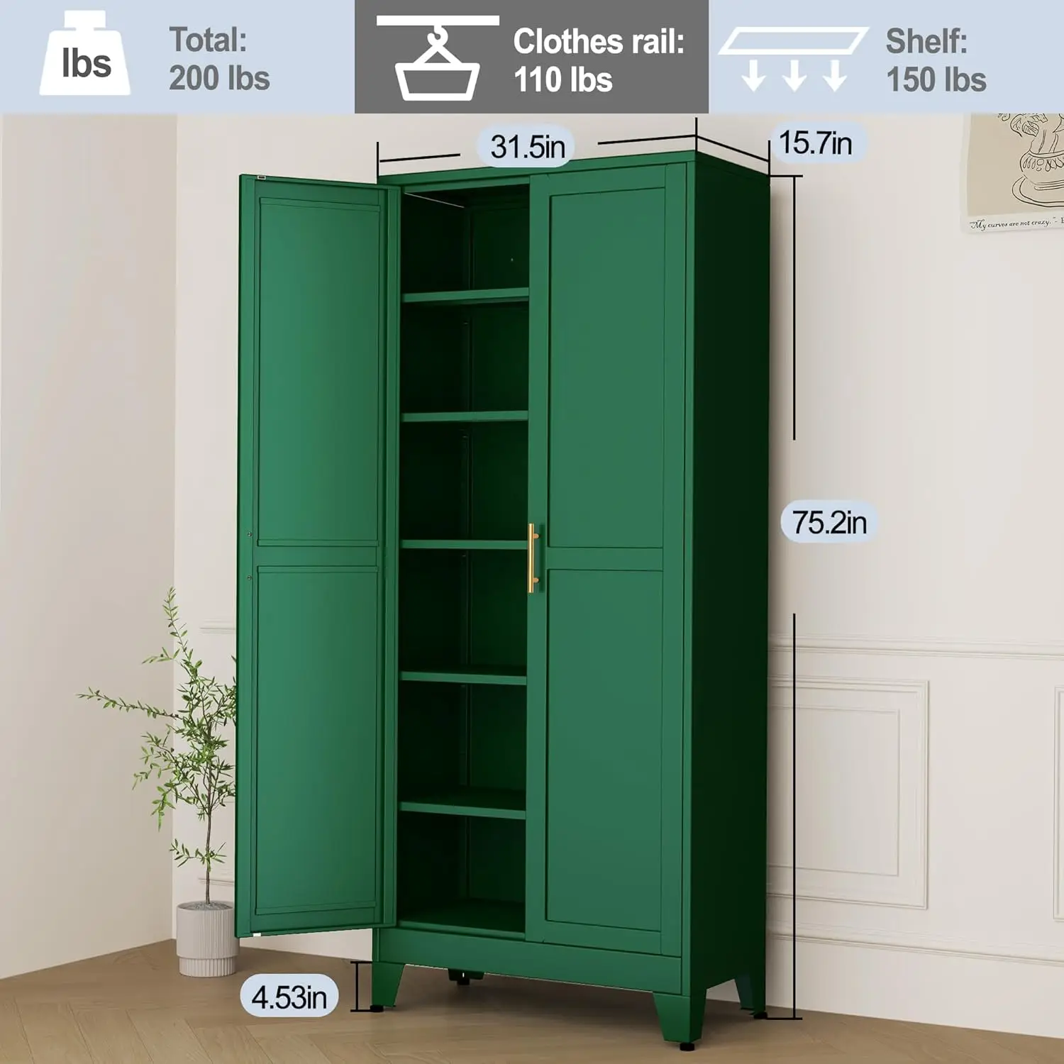 Metal Storage Cabinet 75" Steel File Cabinet for Home Office Kitchen Pantry Storage Cabinet with Doors 5 Adjustable Shelves 3