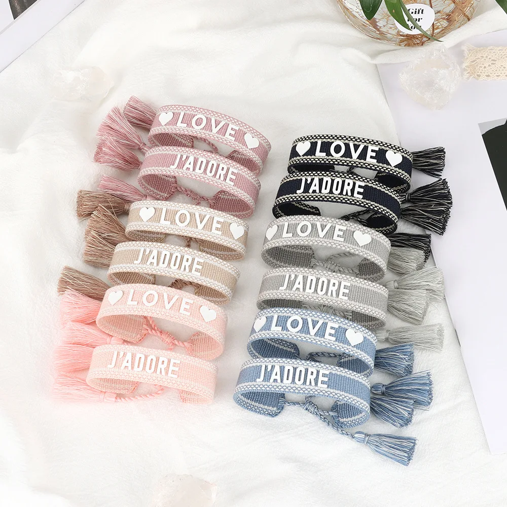 Europe and the United States silicone letters woven bracelet female fashion gift handmade tassel braided bracelet rope