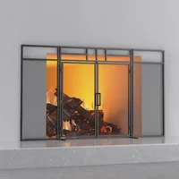 3-Panel Folding Fireplace Screen with Magnetic Hinged Doors, Solid Wrought Iron Panels Fire Spark Guard 1