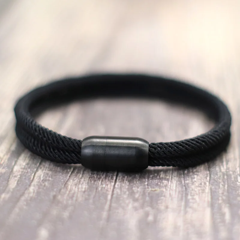 Minimalist erkekler bilezik siyah paslanmaz çelik manyetik toka Pulsera Tela çift katmanlı halat zincir Braclet erkek arkadaşı hediye Joias