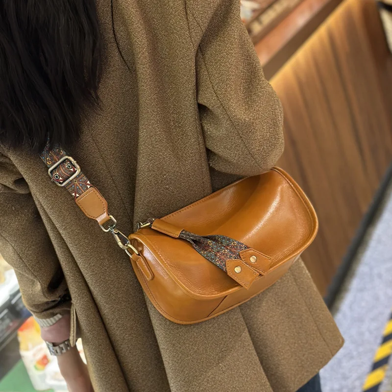 

Wide Shoulder Strap Underarm Bag for Women's Advanced Sense of Fashion 2024 New Soft Genuine Leather Messenger Purses Handbags
