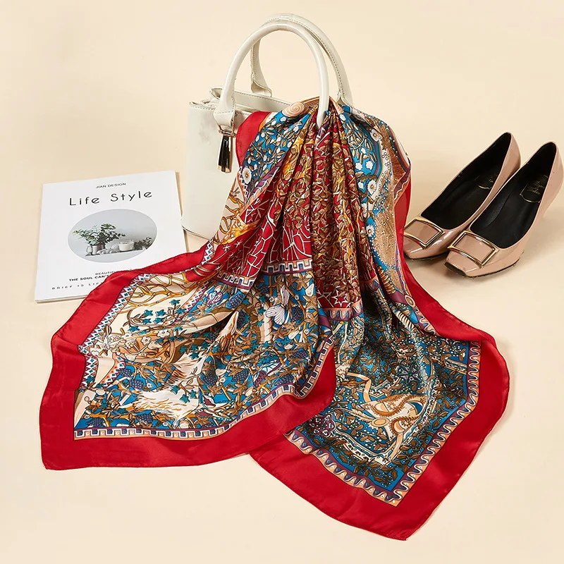 

Платок Шелковый женский, с рисунком кошки, мягкий, 2020