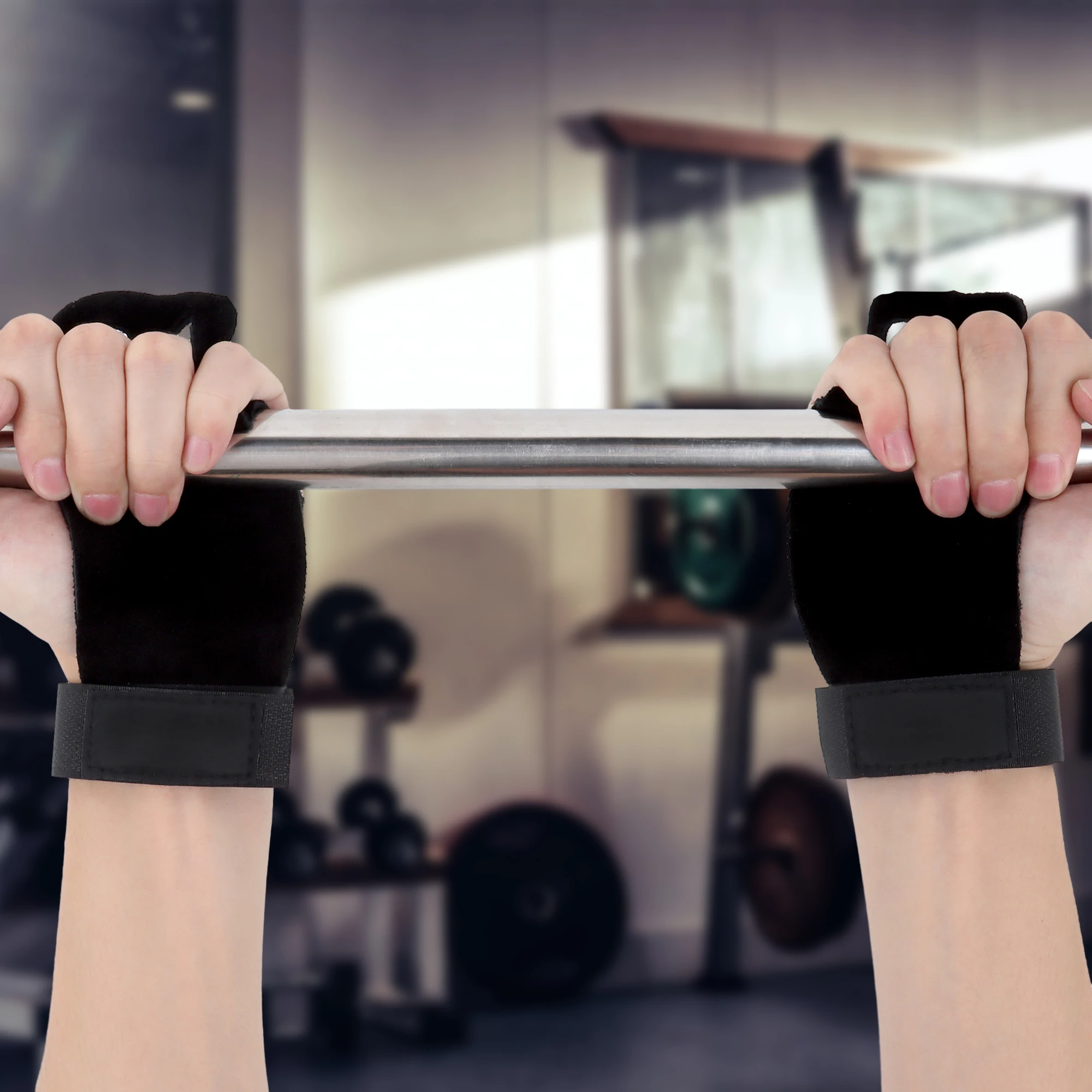 Description Picture 2 of itemGym Crossfit Weight Lifting Gloves Gymnastics Hand Grip Synthetic Leather Guard Palm Protect Glove for Pull Up Bar Dumbbell