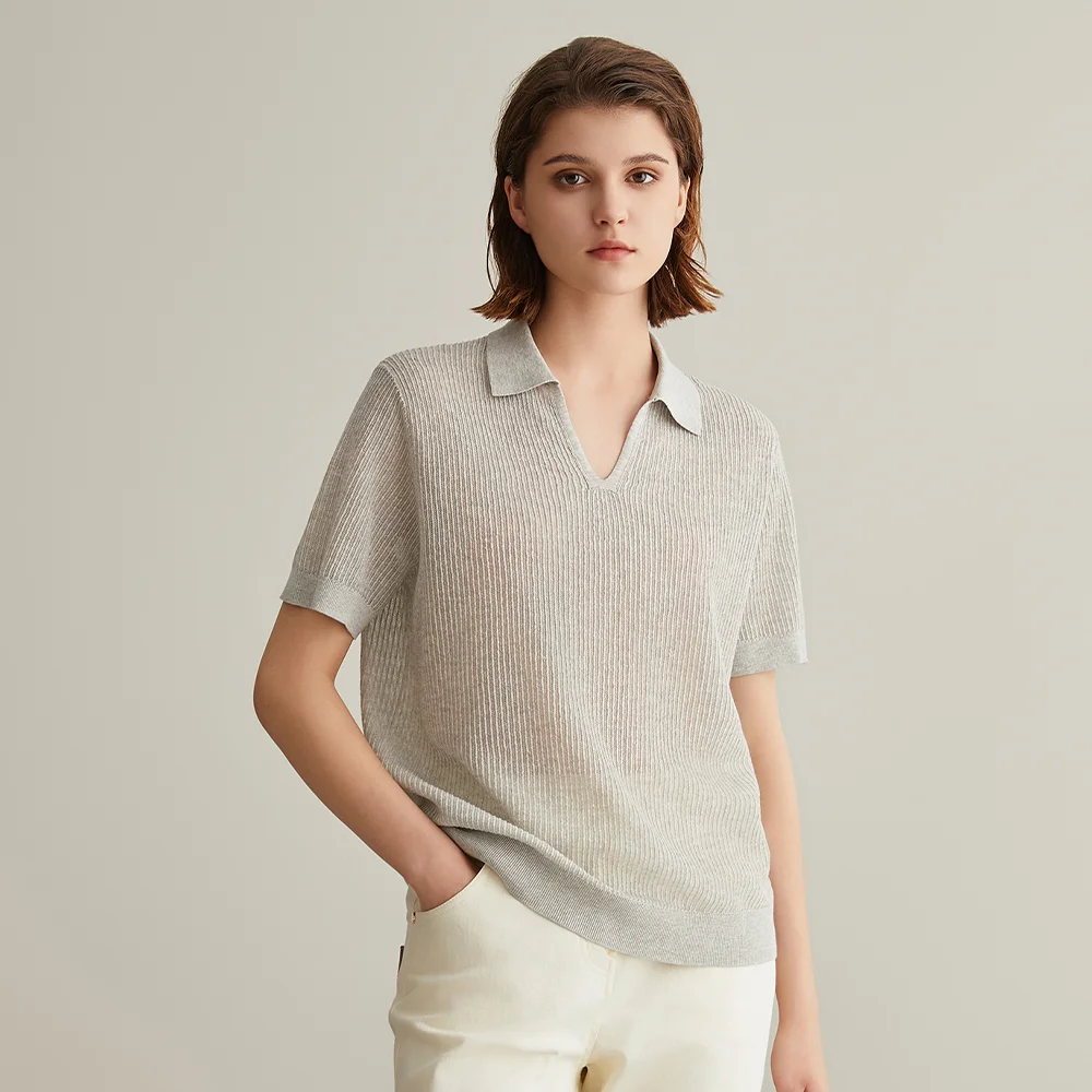 BC657 Luxury Brand Women's Clothing Fashion Ladies Knitted Pullover Linen Silk Polo Shirts Sweaters For Woman 2