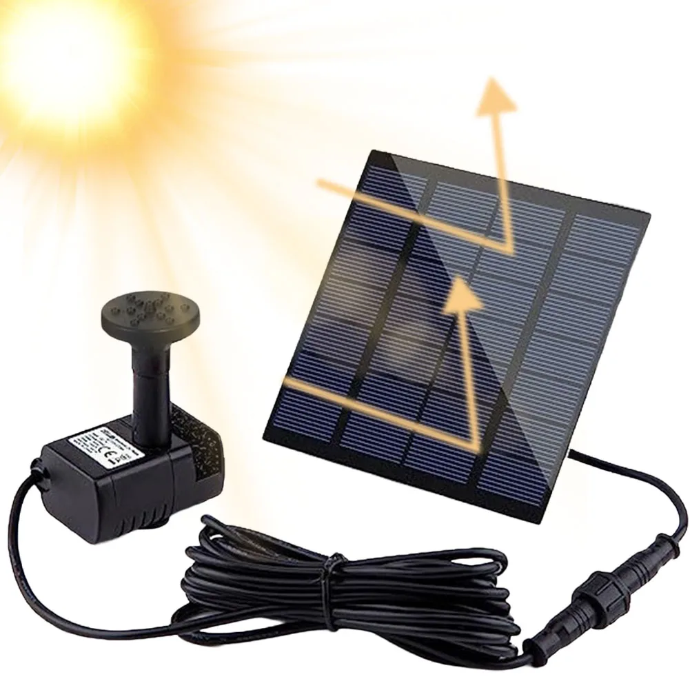 1.4W Adjustable Fountain Pump with 7 Nozzles Solar Waterfall Fountain Solar Panel Kit Water Fountain Decorative for Bird Bath