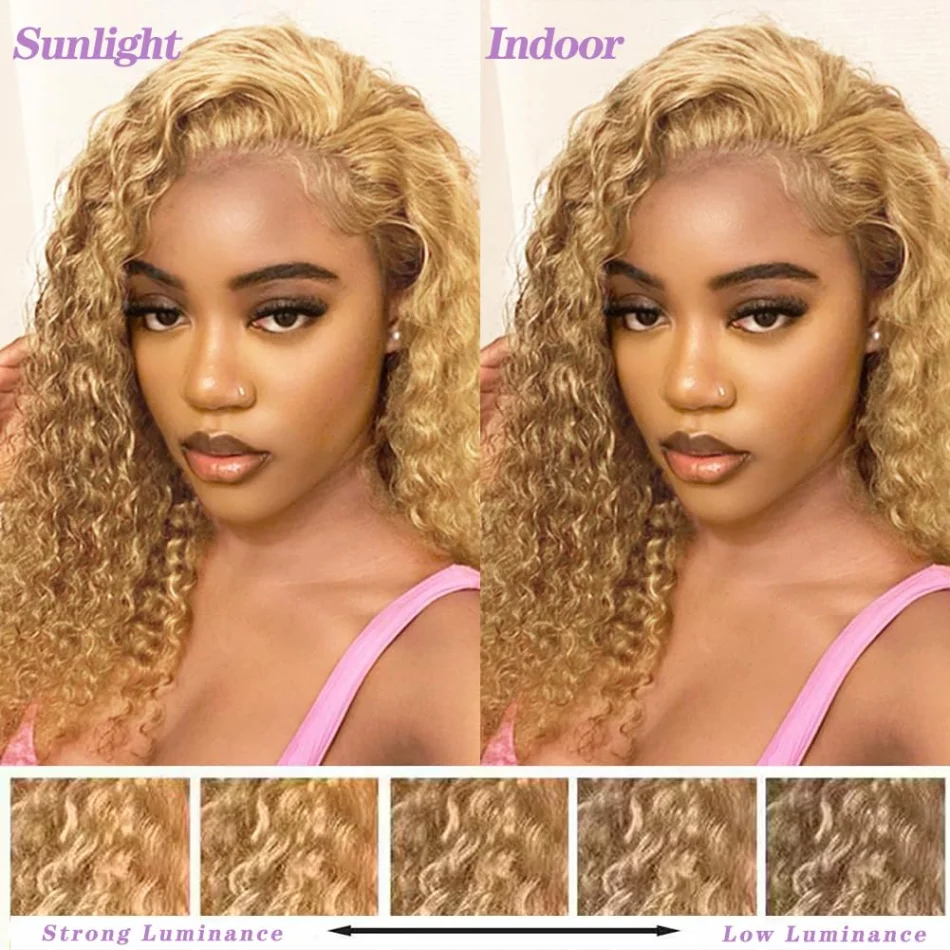 Honey Blonde Wig Human Hair Deep Wave Hd Lace Frontal Wig 13X6 Lace Front Wig Curly Colored 27 Preplucked 250 Density 30 38 Inch