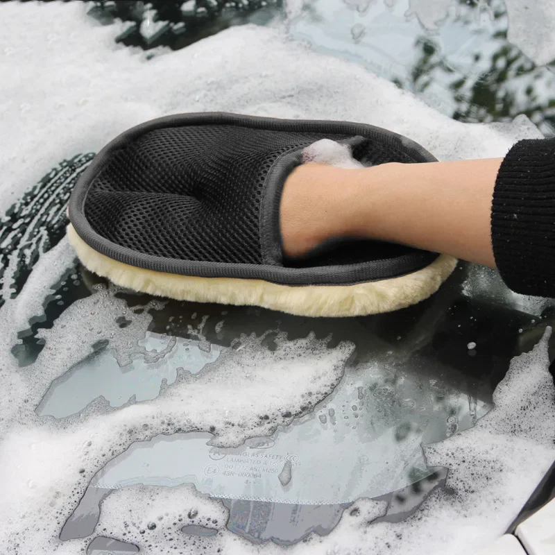 1/2Pcs Microfiber Car Wash Gloves Soft Thickened Wool Plush Car Cleaning Mitt Double-faced Glove Car Detailing Cleaning Tools 4