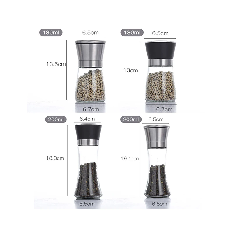 Hotder Premium Pepper and Salt Grinder Set of 2-Refillable Coarseness  Adjustable Pepper Mill Shaker with Glass Body for Home,Kitchen(Two Pack)