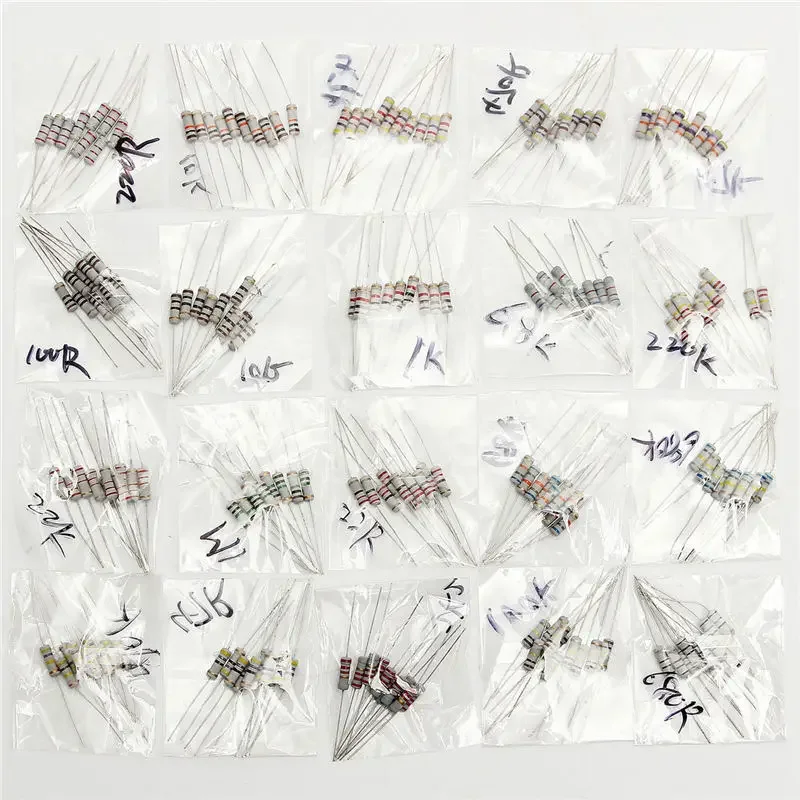 200pcs/lot 20Values *10Pcs Carbon film resistor Pack 1W 5% 10 ohm-1M ohm DIY Resistance Assortment Kit