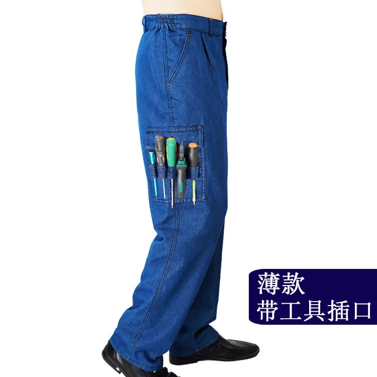 Durable Work Wear Tactical Cargo Pants Men Straight Baggy Jeans Loose Wide Leg Traveling Trousers Multi-Pockets Clothes