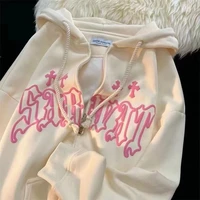 Goth Embroidery Hoodies Women High Street Harajuku Retro Hip Hop Zip Up Hoodie Loose Man Sweatshirt Hoodie Clothes Y2K Hoodie - Image 3