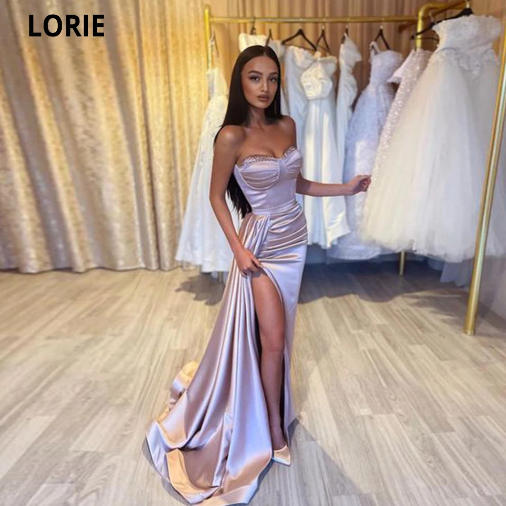 

LORIE Lilac Mermaid Prom Dresses 2023 Strapless Beadings Sequins Sexy Side Split Evening Dresses Formal Party Gowns Sweep Train