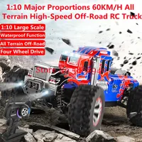 1:10 Full Scale 4WD All Terrain 60KM/H High-Speed Off-Road Remote Control Truck  Alloy Transmission LED Light RC Truck Car Model 1