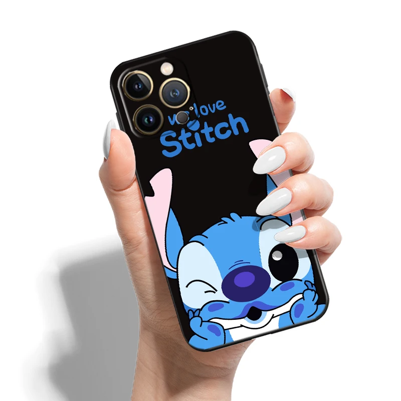 case iphone mini 12 Cute-stitch-cartoon For Apple iPhone 13 12 11 Pro 13 12 Mini X XR XS Max SE 5 6 6S 7 8 Plus Phone Case Coque Funda Black Carcasa phone cases for iphone 12 mini 