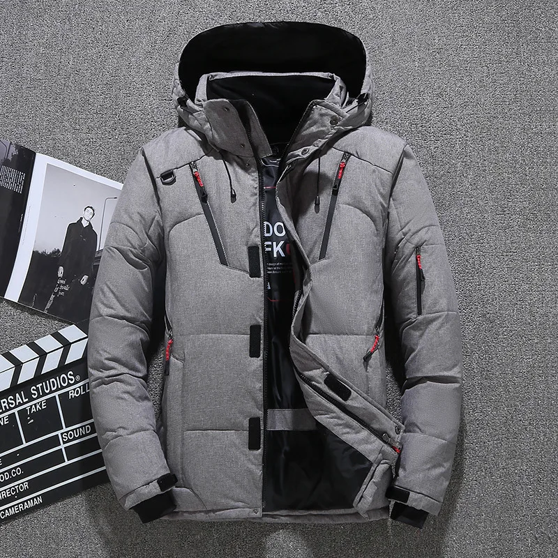 Men Duck Down Jacket Winter Warm Hooded Thick Puffer Jacket Coat Casual Outdoor Streetwear Male Parka